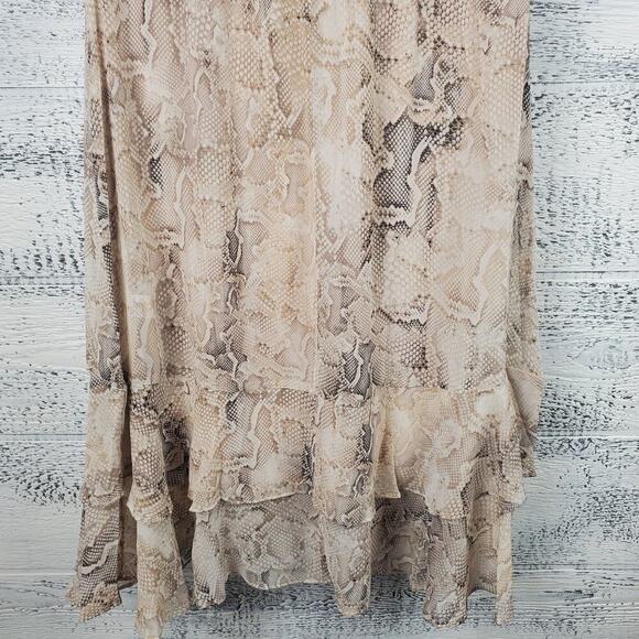 Monograph Snakeskin Print High Neck Ruffle Tiered Dress S Soft Grunge Boho Chic - Picture 7 of 11
